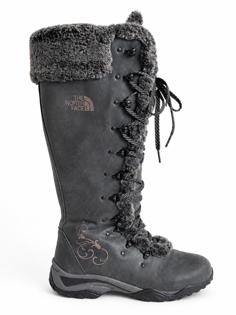 The North Face Adrianne PrimaLoft Tall Winter Boots Black Gray Size 7.5